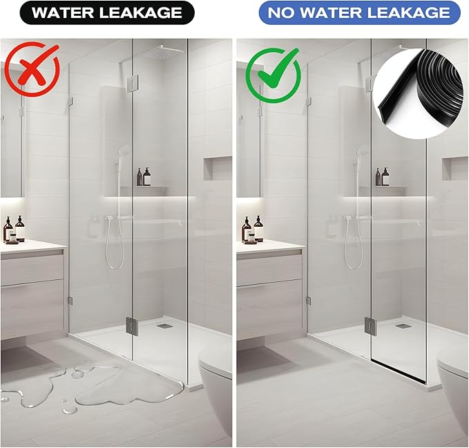 Framed Shower Door Bottom Seal Shower Bottom Waterproof Door Rubber Sweep Trim 118 Inch Black Silicone Waterproof Trim Sweep Replacement Seal for Home Bathroom Showers, Tee Insert Shape