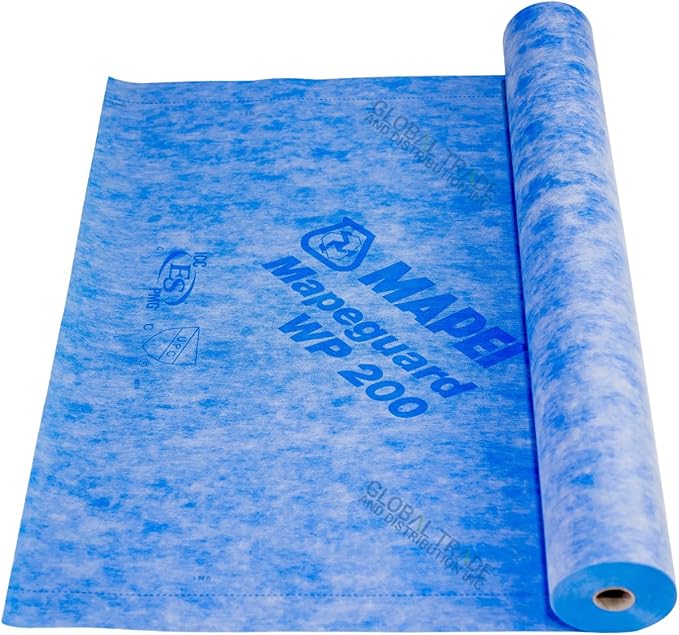 Mapei 2850230 Mapeguard WP 200 Uncoupling Crack Isolation Waterproofing Membrane 323 Sq Ft Roll (3.3 Feet x 98.5 Feet), for Ceramic Tile and Stone Tile 0.02 Inch Thick Underlayment (94502-30)