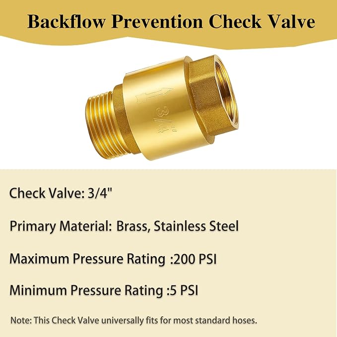 One Way 3/4 Inch Brass Check Valve, NPT Spring Loaded One Way Non Return Valve, Heavy Duty Backflow Suitable for Water Supply System (2 Pack)