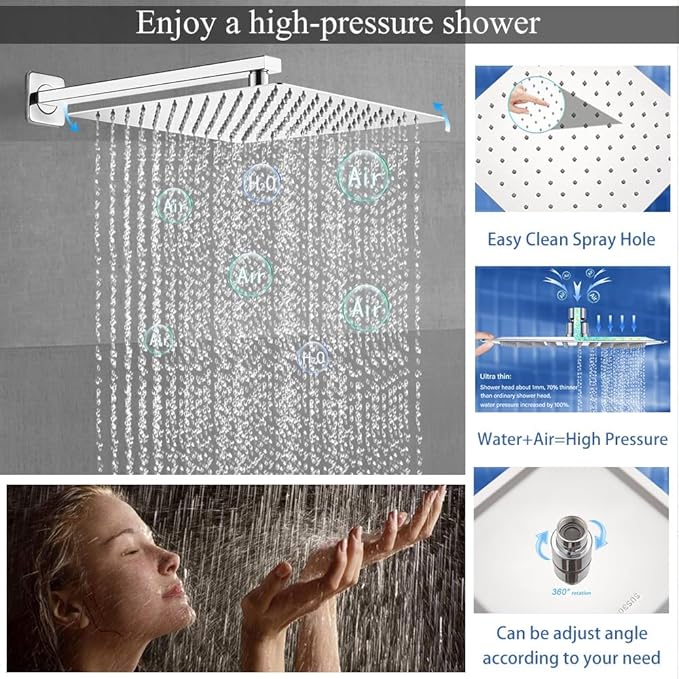 Shower Faucet Set Polished Chrome Shower System, Knob Switch Diverter Shower Faucet with High Pressure Handheld Spray, Wall Mount 12 Inch Shower Head with 6 Inch Wall Mount Shower Head