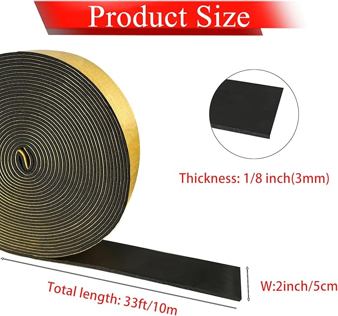 Foam Pipe Insulation Tape 2 Inch x 33 Feet, Self Adhesive Pipe Insulation Wrap Foam Tape 1/8 Inch Thick, AC Line Insulation Tube Cover for HVAC, Indoor and Outdoor Pipes, Protection