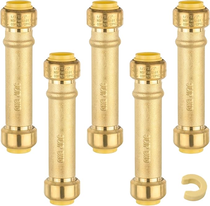 Slip Coupling,1/2 Inch Push-fit Slip/Repair Coupling with Disconnect Clip, 1/2" Push Fittings for Copper, PE-RT, CPVC Pipe(Pack of 5)(PF106)