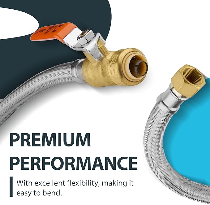 (10 Pack) Seelink 18-Inch Stainless Steel Flexible Heater Hose, 3/4 Inch Push-fit Ball Valve x 3/4 Inch FIP, Push-to-Connect for Copper, PEX, and CPVC
