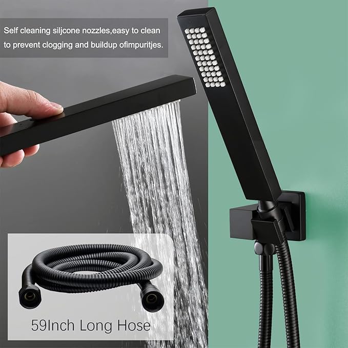 Shower Faucet Set Matte Black Shower System, Push Button Shower Faucet with Dual Rain Shower Head(12 inch+8 inch), Handheld Shower, with Digital Temperature Display Function