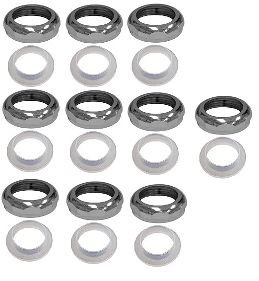 EZ-Fluid 1-1/2" Universal Brass Slip Joint Nut and Tailpiece Washer Gasket,Chrome for 3-1/2 Inch Kitchen Sink Strainer Drain Tubular (10)