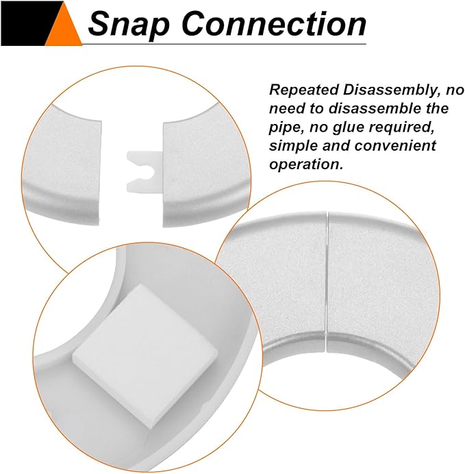 HARFINGTON 4pcs Wall Split Flange 11mm/0.4" Self-Adhesive Plumbing Cover Plates ABS Plastic Round Escutcheon Plate Buckle Design for Water Pipe Bathroom Kitchen Decoration, Silver Tone