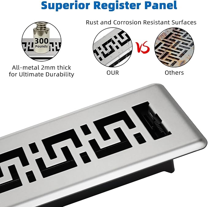 Floor Register 2x14-6 Pack Floor Vent Covers Heavy Duty Walkable Steel Floor Vents Adjustable Decorative Vent Covers for Home Floor Sidewall Office or Ceiling Vent