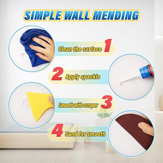 DIYSELF 9 Pack Drywall Repair Kit, Spackle Wall Repair, 2×100g (7oz Total) Putty, White Drywall Mud, Plaster for Holes, Cracks, Gaps, Fast-Drying Hole Filler, Spackle Tube, Scraper & Sander Included