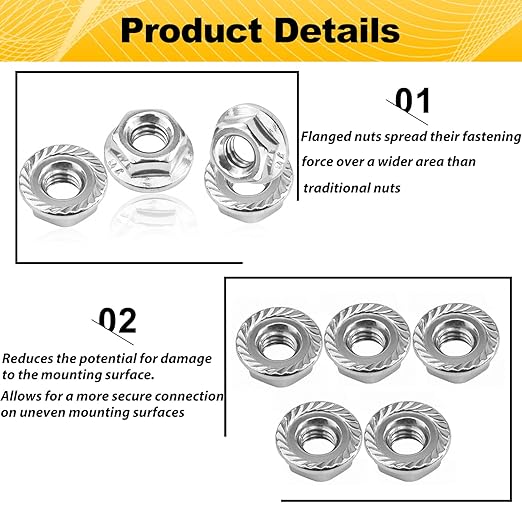 55 Pack M6 Serrated Flange Hex Nuts, M6-1mm Hexagon Flange Nuts, 304 Stainless Steel, Metric Nuts Fasteners, Locknuts Replacement Nut with Plastic Case for DIY Home Mechanism