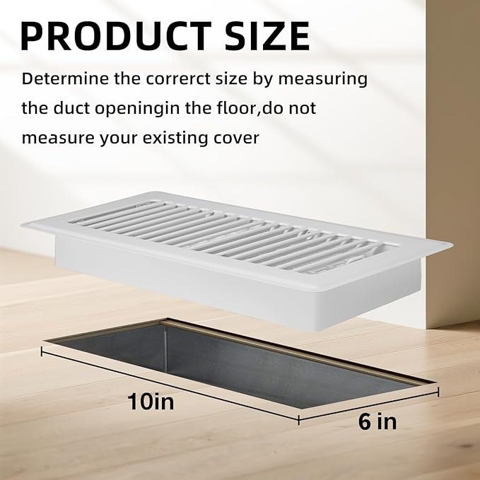 Floor Register 6x10-4 Pack Vent Covers for Home Floor Heavy Duty Steel Walkable Easy Adjust Air Supply Lever Cover for Sidewall, White