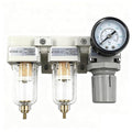 XingNEeng 1/4" NPT Compressed Air Filter Regulator Lubricator (FRL) Unit, Double Water/Oil Trap Separator, Gauge(0-150 psi), Manual Drain Air Compressor Water Separator, Poly Bowl, Metal Bracket