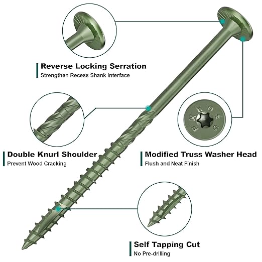#14 Heavy-Duty Wood Screws, Star Drive Deck Screws, Rust Resistant Timber Screws for Timber/Log/Landscaping Wood (6 Inch,50Pcs,Green)
