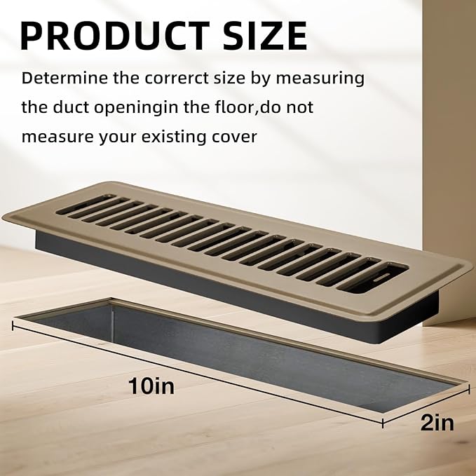 Floor Register 2x10, 6 Pack Floor Vent Covers for Home Floor Heavy Duty Steel Walkable Floor Vents Air Vent Covers 14x6 for Sidewall and Floor