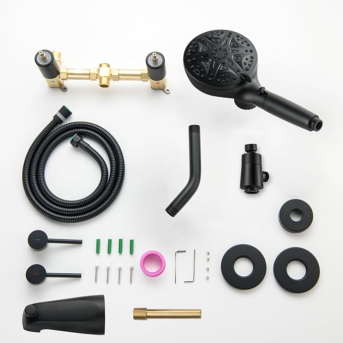 Black 2 Handle Tub Shower Faucet Set with 10 Spray Magnetic Guidance Docking System Two Knobs Shower Trim Kit with Rough-in Valve, Wall Mounted