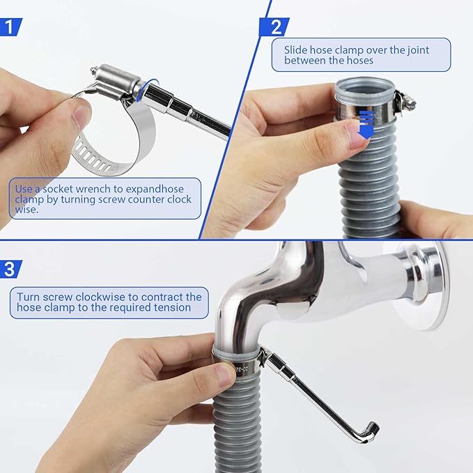 22 Pack Stainless Steel Hose Clamps - Adjustable 1/4" - 7/16" (6-12mm) Worm Gear Hose Clamps with a Socket Wrench for Plumbing,Automotive And Mechanical Application