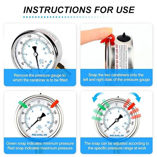 MEANLIN MEASURE 0~160Psi Liquid Filled Pressure Gauge 1/4" NPT 2.5" FACE DIAL Stainless Steel Glycerin Filled WOG Water Oil Air Lower Mount (with 2PCS Snaps)