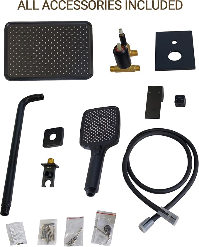 Upgraded Shower System for Bathroom: Aposhion 12 Inch Square Rainfall Shower Faucet Set Rough-in Pressure-balanced Valve with Handheld Sprayer, Wall Mounted Luxury Rain Shower Faucet Kit Complete