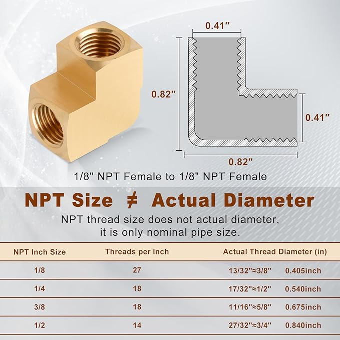 2pcs 1/8" Brass Fittings 90 Degree Barstock Street Elbow 1/8 Inch NPT Female Pipe to 1/8 Inch NPT Female Pipe Fittings Elbow Forged Brass Pipe Fittings