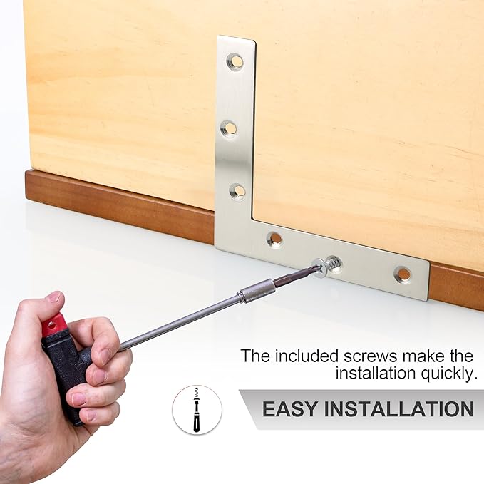 SAYAYO L Brace, 120x120mm / 5" x 5" Metal L Mending Plate L Flat Plate Bracket Stainless Steel Right Angle Corner Brace for Wood Brushed Nickel (6 PCS )