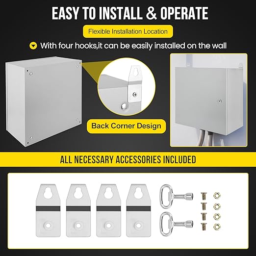 Outdoor Electrical Box, 16x16x8 Steel Junction Box, NEMA 4X Electrical Enclosure Box IP66 Waterproof & Dustproof, Universal Electrical Project Box with Lock & Mounting Plate