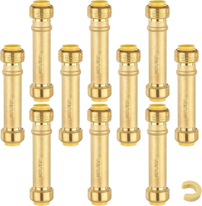 Slip Coupling,1/2 Inch Push-fit Slip/Repair Coupling with Disconnect Clip, 1/2" Push Fittings for Copper, PE-RT, CPVC Pipe(Pack of 10)(PF104-10Pack)