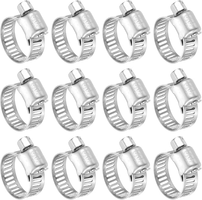 HARFINGTON 12 Pcs Hose Clamp 1/2"-3/4" (13-19mm) 304 Stainless Steel Adjustable Worm Gear Hose Clamp Assortment Kit for Fuel Line Pipe Plumbing Automotive Tube Mechanical