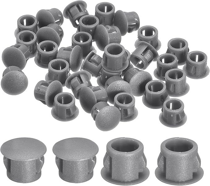 uxcell 38Pcs 8mm(5/16") Nylon Hole Plugs, Flush Type Panel Round Snap in Fastener Knockout Locking Plugs for Furniture Insert End Caps Panels, Gray