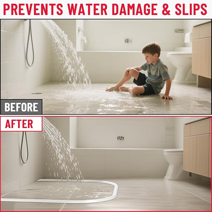 Shower Threshold Water Dam Barrier – 67in Self-Adhesive, Waterproof, Flexible Silicone, Customizable, Easy Install, Prevents Water Leakage & Slipping, Wheelchair Access