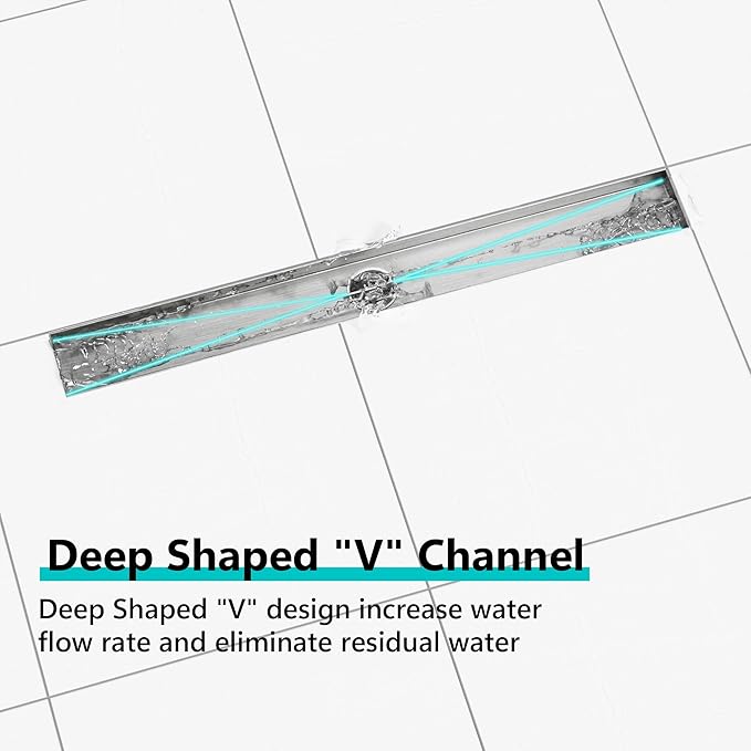 Neodrain 24-Inch Linear Shower Drain- with 2-in-1 Flat & Tile Insert Cover, Brushed 304 Stainless Steel Rectangle Shower Floor Drain,Floor Shower Drain