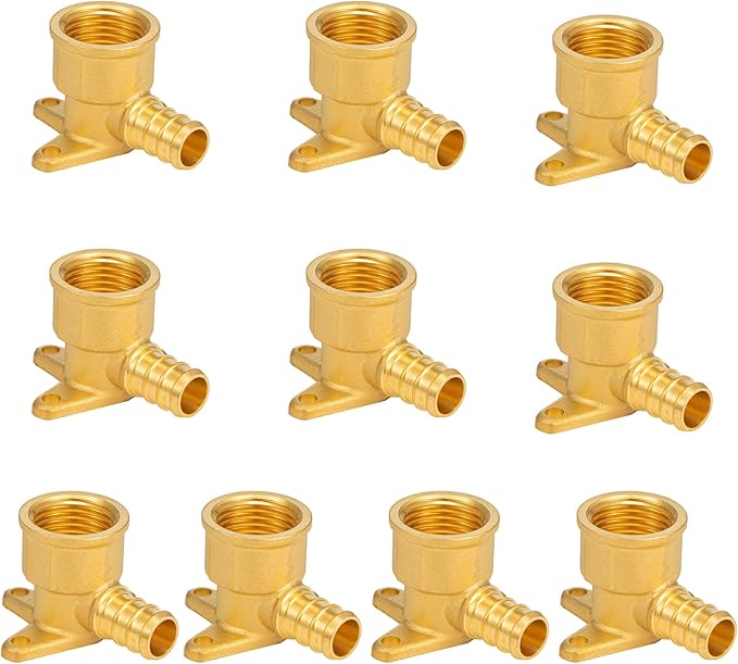 [10 Pieces] Lingmfg Pex Fittings 1/2 Inch Female Drop Ear Elbow 90 Degree, 1/2 Inch Female Thread x 1/2" Pex F1807 Crimp Brass