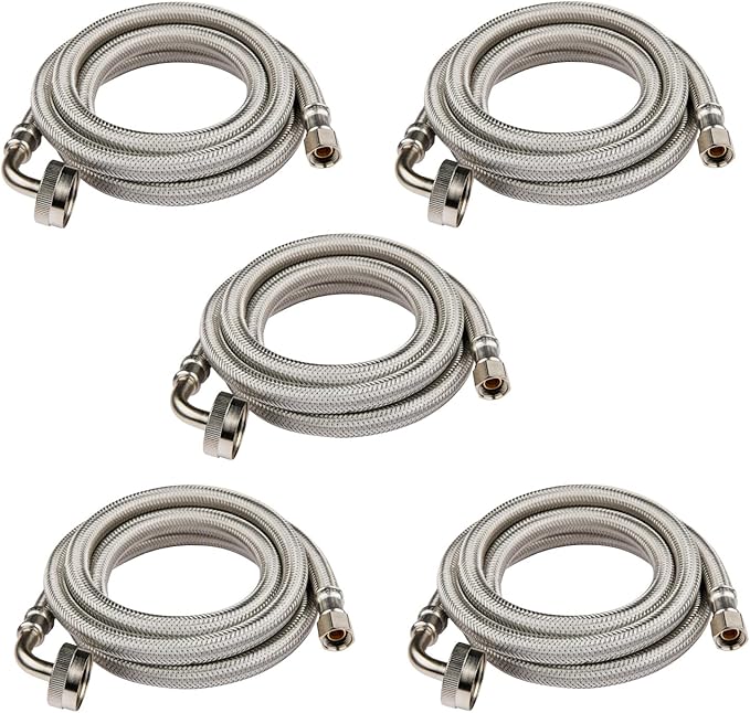 (5 Pack) Seelink 4FT Dishwasher Hose, 3/8" Comp x 3/4” FHT Stainless Steel Water Supply Line with 90 Degree FGH Elbow
