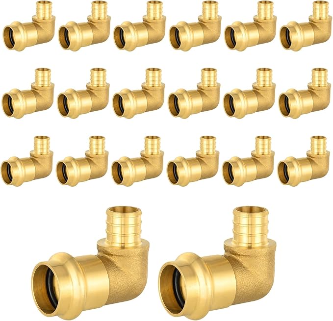 20-Pack HeSun Copper Press Fitting Elbow, 1" PRESS X 1" PEX F1807 Crimp Elbow, LF Brass