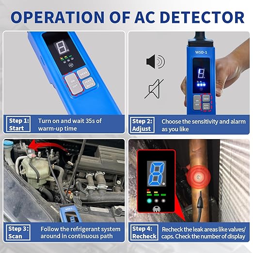 HVAC Leak Detector for Halogen Gas Leakage, Air Condition Freon Detector Leakage Refrigerant Tester with Alarm HVAC R22 R410A R134A R1234yf (Numerical LCD)