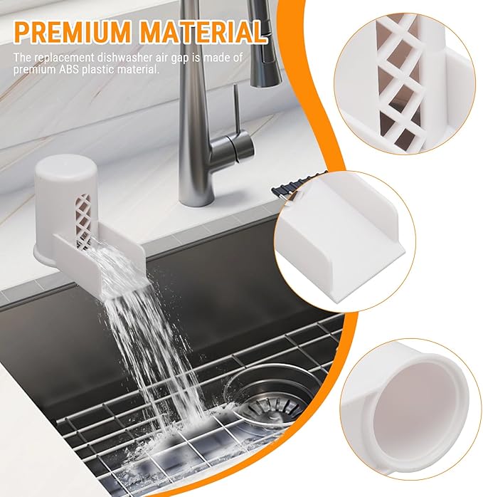 Dishwasher Air Gap Cover with Ramp, Replacement Air Gap for Dishwasher Air Gap Overflow Spout Extender With Ramp For Kitchen Sink(White)