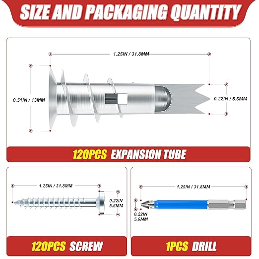 240pcs Zinc Self-Drilling Drywall Anchors, Anchor and Screw Combination with Cross Groove Drill Bit, Heavy Duty Metal Wall Anchors with Self-Tapping Screws