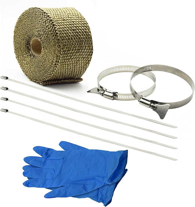 DOBTIM Fireproof Pipe Wrap Insulation 2" Wide X 16' Long, Fiberglass Heat Shield Tape Pipe Webbing for Stove Flue Protector with 2 Clamps, Titanium