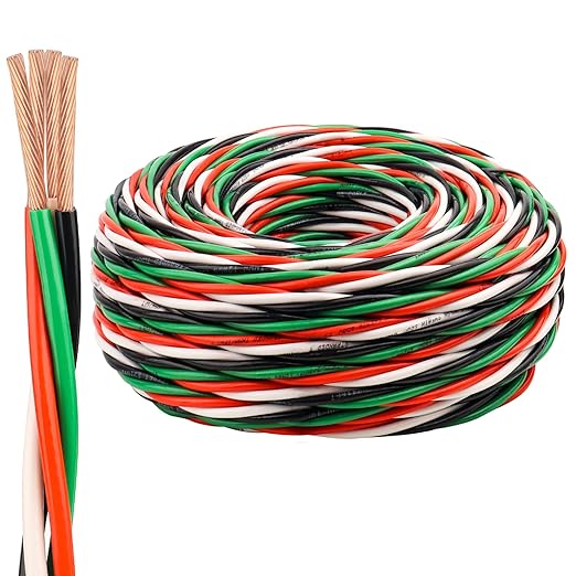 XRDS -RF 12 AWG THHN Wire 100FT, 4 Color (Black White Red Green) Pre-Twisted Stranded Copper Building Wire, 600V Nylon Jacket, for Branch Circuits, Panels & Control Wiring