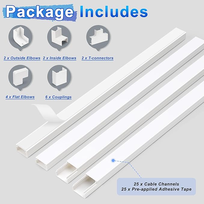 Cable Covers for Cords on Wall-392.5in Wire Hider for TV on Wall, White Cable Concealer, 25 x L15.7in W0.95H 0.55in