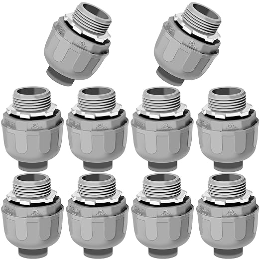 3/4 Liquid Tight Connector - 10 Pack Liquid Tight Conduit 180 Degree PVC Electrical Conduit Fitting Non Metallic Straight Flexible Conduit Connectors for Indoor Outdoor Home, Kitchen, and Bathroom