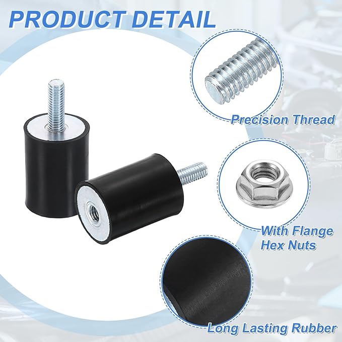 uxcell M8 Rubber Mounts, 2Pcs 30x40mm(DxH) Rubber Cylindrical Anti Vibration Isolator Shock Absorber with Lock Nut for Car Bobbin Generator Air Compressors