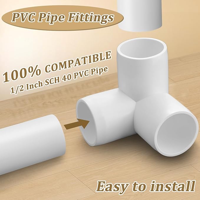 20-Pack 1/2" 3 Way PVC Fittings, Furniture Grade Pipe Fittings 3 Way for SCH40 PVC Pipe, UV Resistant, Pipe Connectors for All DIY Structure and Frames