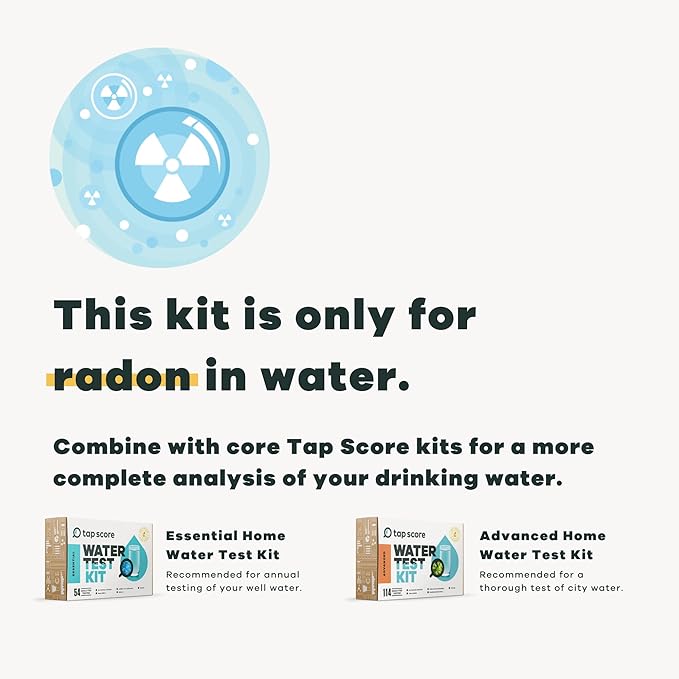 Tap Score Radon in Water Test Kit | Well or City | Full Report | EPA Certified Drinking Water Labs | #1 Best Home Water Test 2021-24 NYT Wirecutter | 100% Unbiased