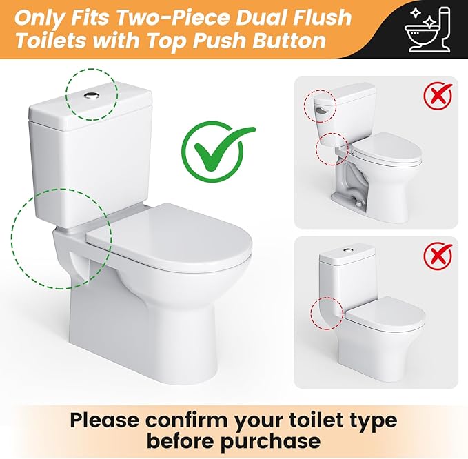 3-Inch Dual Flush Valve Replacement Kit for 2-Piece Toilets, Universal Toilet Repair Kit with Push Button, Fill Valve, Gasket & Bolts,Compatible with Glacier Bay, Kohler, American Standard, and Toto