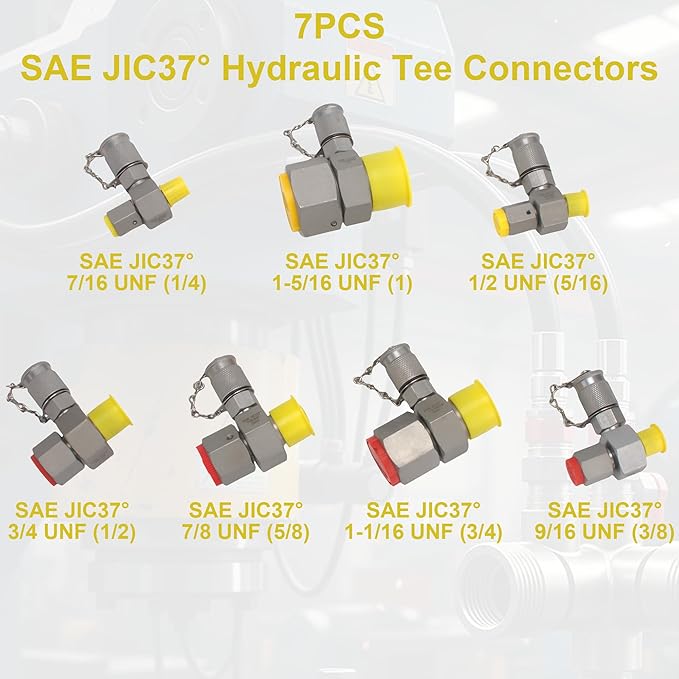 JIC37 Hydraulic Tee Connector, 7PCS Hydraulic Swivel Run Tees & Test Coupling Set