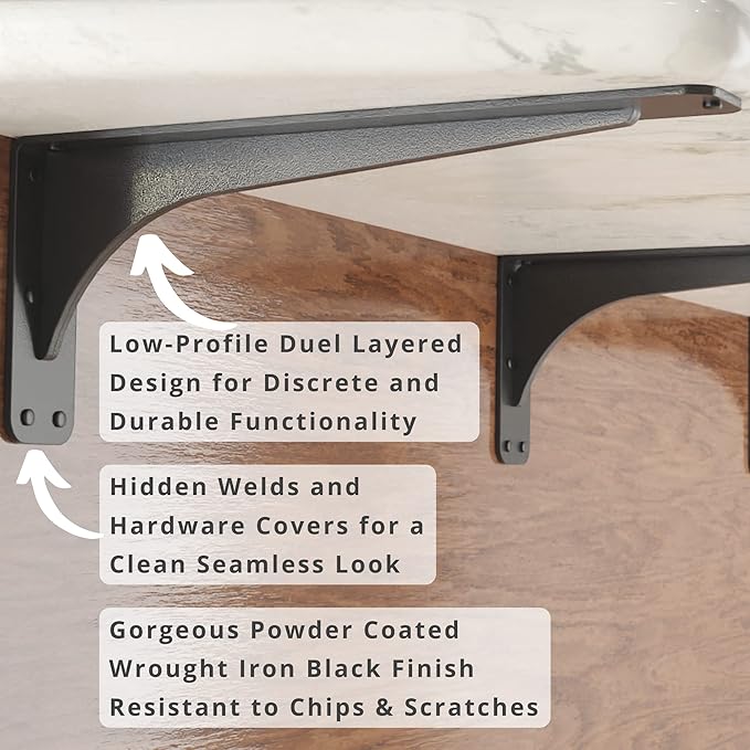 Starby Gladiator Series Solid Heavy Duty Welded 500 Lb Low Profile Granite Countertop Support Shelf Brackets Floating Shelf Discrete Slim 500 LB Capacity (2 Pack) (7" x 17" x 2x5)