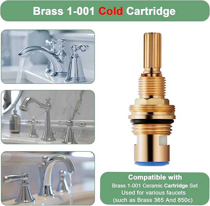 Brass 1-001 Cold Cartridge, Compatible With Brass 1-001 Cartridge, Faucet Cartridge for Bathroom Basin Faucet, Brass Constructio (1-001 Cold Cartridge)