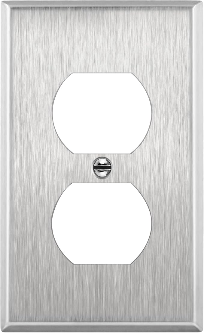 ENERLITES Duplex Receptacle Metal Wall Plate, Stainless Steel Outlet Cover, Corrosion Resistant, Size 1-Gang 4.50" x 2.76", UL Listed, 7721, 430, Silver