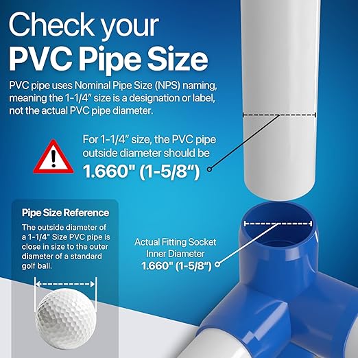 FORMUFIT 1-1/4” 4-Way Tee Furniture Grade PVC Fitting in Blue, Made in USA, UV-Resistant, Impact-Proof, 1.660” Actual Socket Diameter (Pack of 4) - F1144WT-BL-4