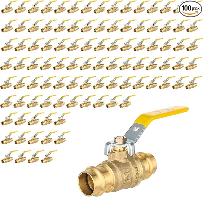 3/4" Press Ball Valve, 100 Pack Shut Off Valves with EPDM O-ring, Quarter Turn Brass Full Port Shut Off Ball Valve for Hot and Cold Water, NSF/ANSI 61 Certified