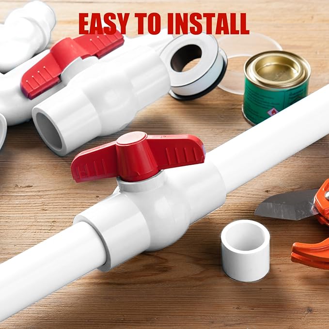YADIAN 6 Pack 1-1/2'' PVC Ball Valve Water Pipe Valve T Handle Shut-Off Valve 1-1/2inch Slip/Socket for Water Project, Swiming Pool, Sewage Pump, Sprinkler Lines, Outdoor Plumbing & Irrigation System